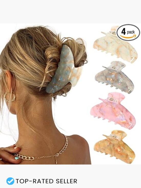 4 Large Acrylic Hair Claw Clips Strong Hold Thick Hair Banana Barrettes Women
